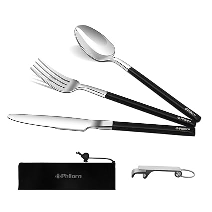 Philorn Set Cubiertos Cámping Recubiertos de Titanio, 3 Piezas(Cuchillo/Tenedor/Cuchara