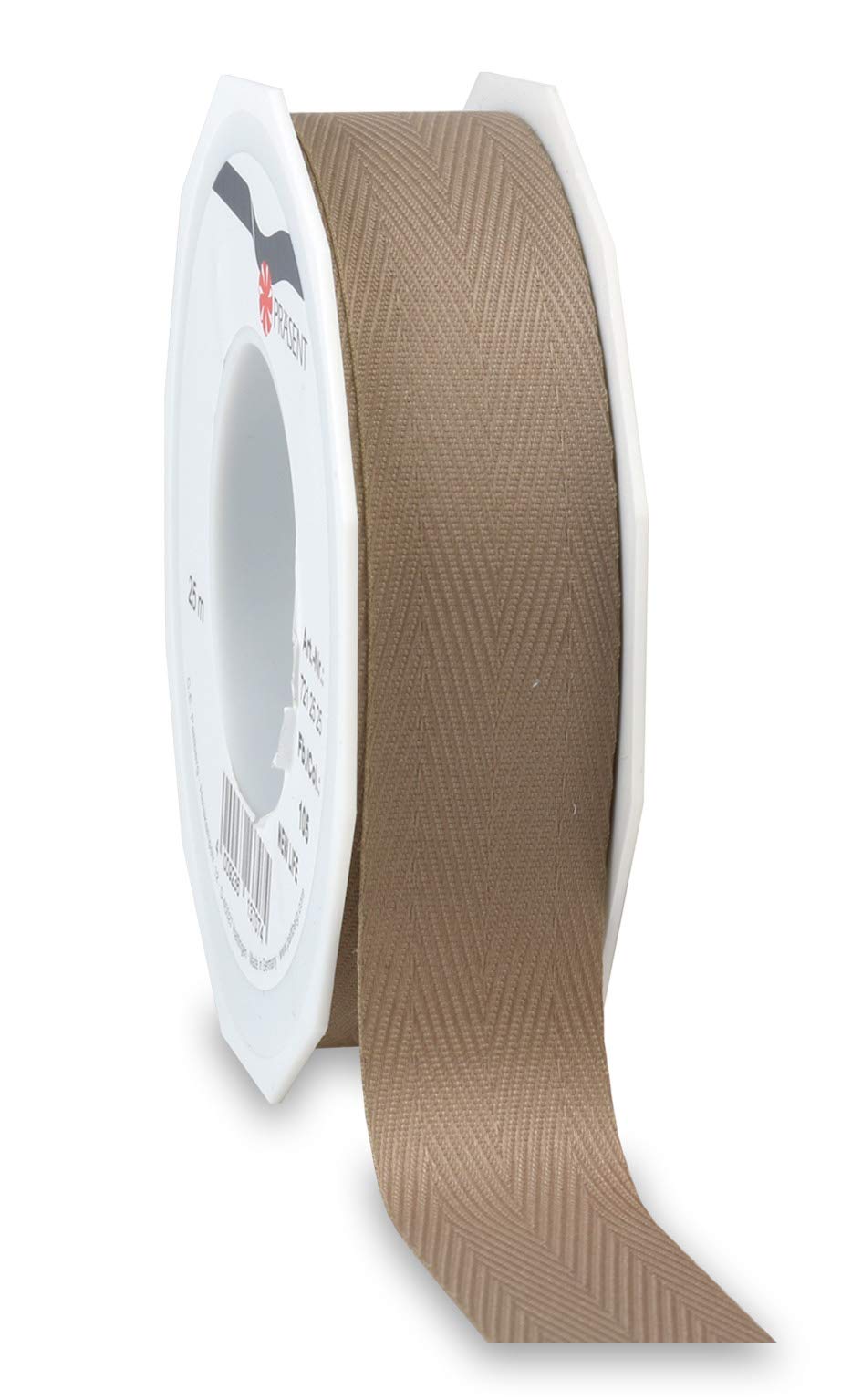 Präsent - New Life 100% Recycled Ribbon Taupe 25 mm Width, 25 m Length
