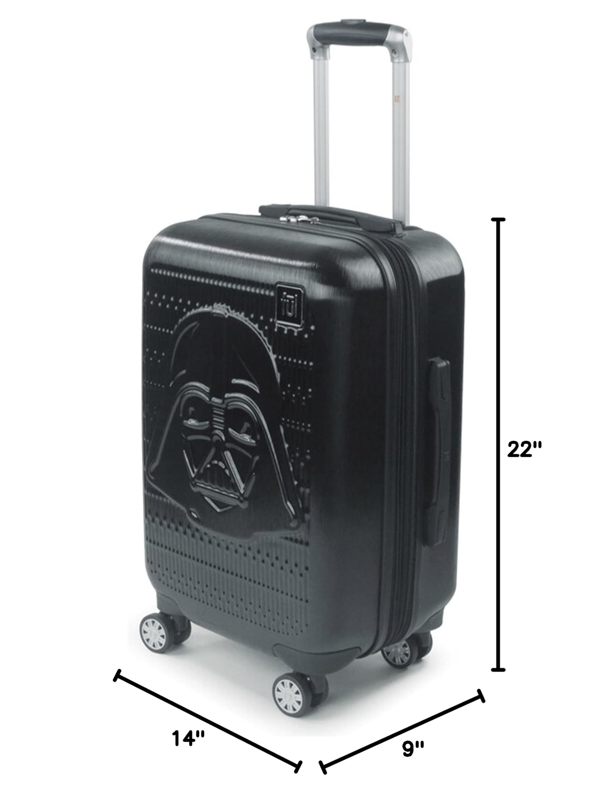 FUL Star Wars Darth Vader Rolling Luggage, Embossed Hardshell Carry On Suitcase with Wheels, Black, 22 Inch