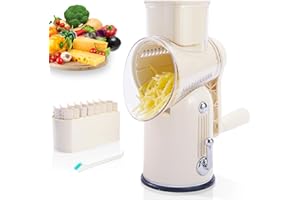 ENERGEVITY Manual Rotary Cheese Grater with Handle, 5 in 1 Replaceable Stainless Blades Cheese Shredder,Strong Suction Base V