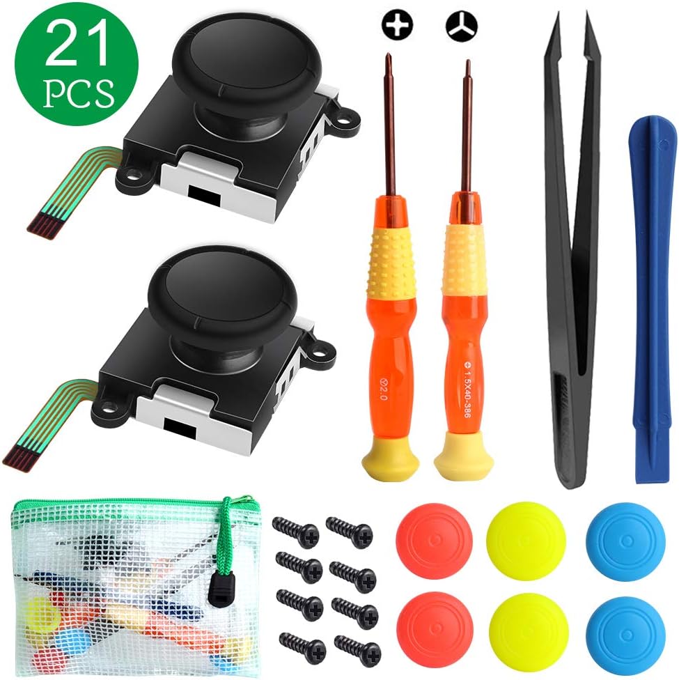 Hicdaw 21PCS 3D Replacement for Joystick Analog Thumb Stick for Switch Controller Full Repair Tool Set