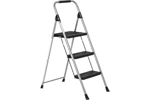 �鶹�� Basics Folding 3 Step Portable Ladder, with Wide Anti-Slip Pedal, Black