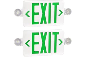 OSTEK 2 Pack Green LED Exit Sign with Emergency Lights, Two LED Adjustable Head Emergency Exit Lights with Battery Backup, Dual LED Lamp ABS Fire Resistance UL-Listed 120-277V (2)