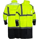 VENDACE Hi Vis Safety Long Waterproof Jacket, Class 3 High Visibility Coat for Men, Construction Rain Gear