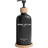 Black Glass Lotion Dispenser with Pump by Brighter Barns - Hand Lotion Dispenser Bathroom Set with Tray - Luxury Bathroom Accessories Set, Modern Home Decor for Spa, Office, Living Room, Hotel (Black)