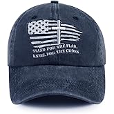 Christian Jesus Cross Hats for Men, Stand for The Flag Kneel for The Cross Baseball Cap