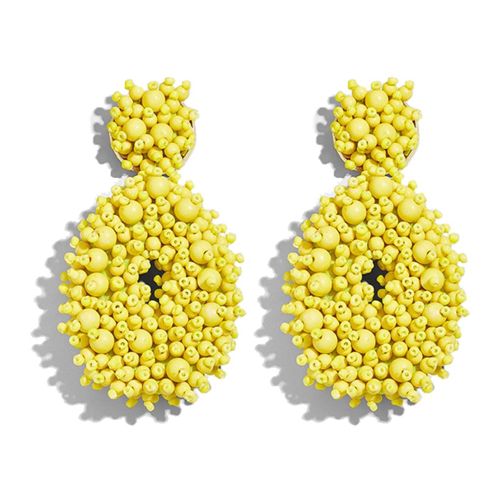 Y&M Boys' State T Drop Earrings - Bohemian Beaded Round Dangle Earrings Gift (W-Yellow)