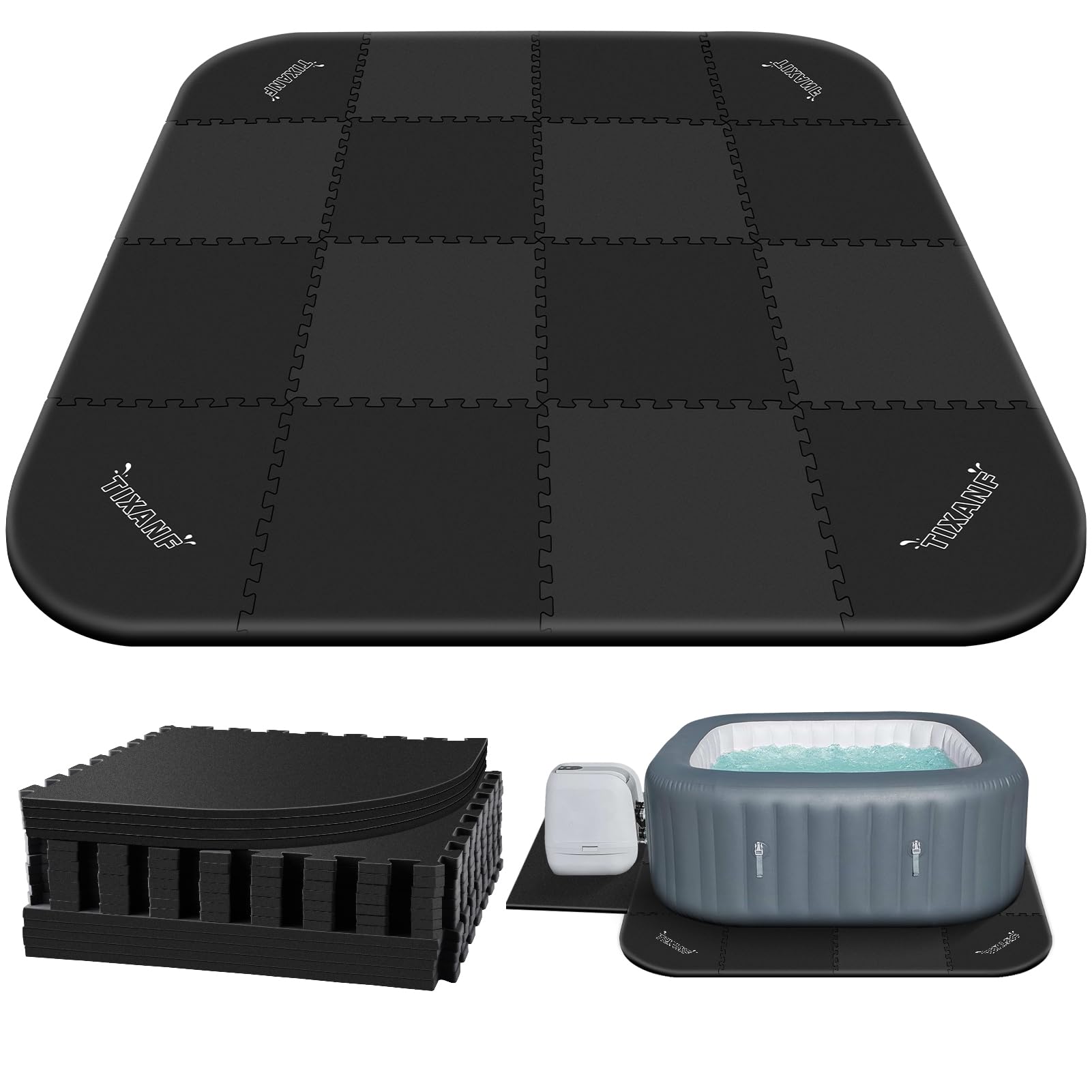 Photo 1 of 1/2" Extra Thick Hot Tub Mat,85IN Large Hot Tub Mat for Inflatable Tub,Hot Tub Pad Foundation,Eva Foam Padding for Indoor Outdoor,Inflatable Hot Tub Accessories (Dark Gray)