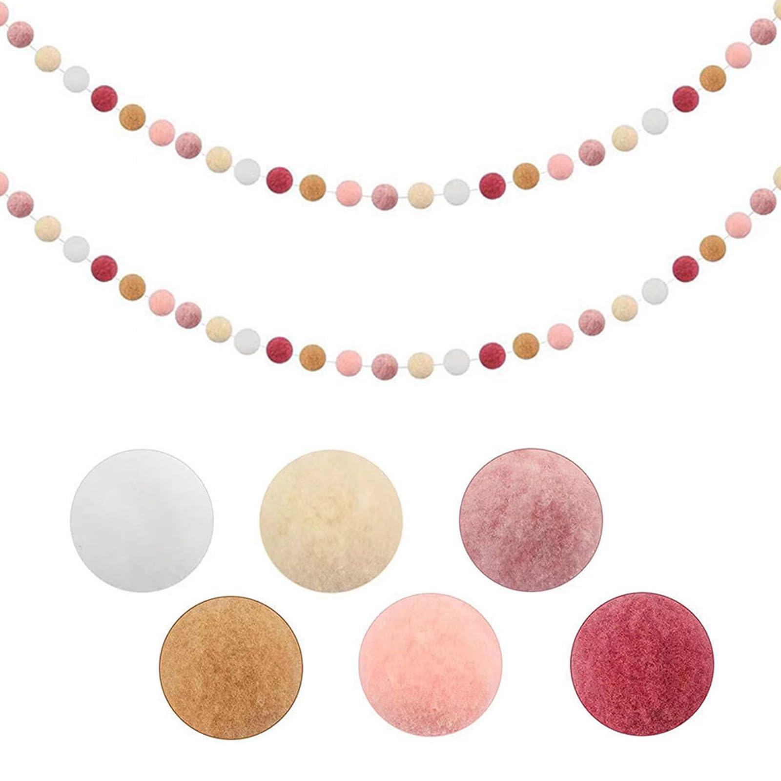 2 Pieces Wool Felt Rainbow Ball Garland Colorful Pom Pom Garland Balls Felt Banner for Party Home Decoration (Pink and yellow)
