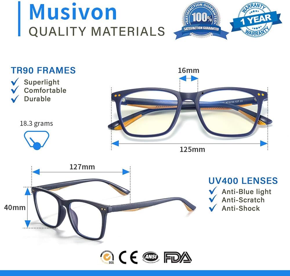 Musivon Kids Blue Light Blocking Glasses for Teens Computer Gaming Glasses Anti Blue Ray Fake Glasses for Children Boys Girls Age 4-14 (Navy Blue) - Image 5