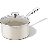 Redchef Nonstick Ceramic Sauce Pan With Lid, 3.5QT Small Cooking Pot with Stay-Cool Handle, Kitchen Non Toxic Soup Pot, PTFE & PFOA Free, Oven & Dishwasher Safe, Compatible with All Stovetops-Beige