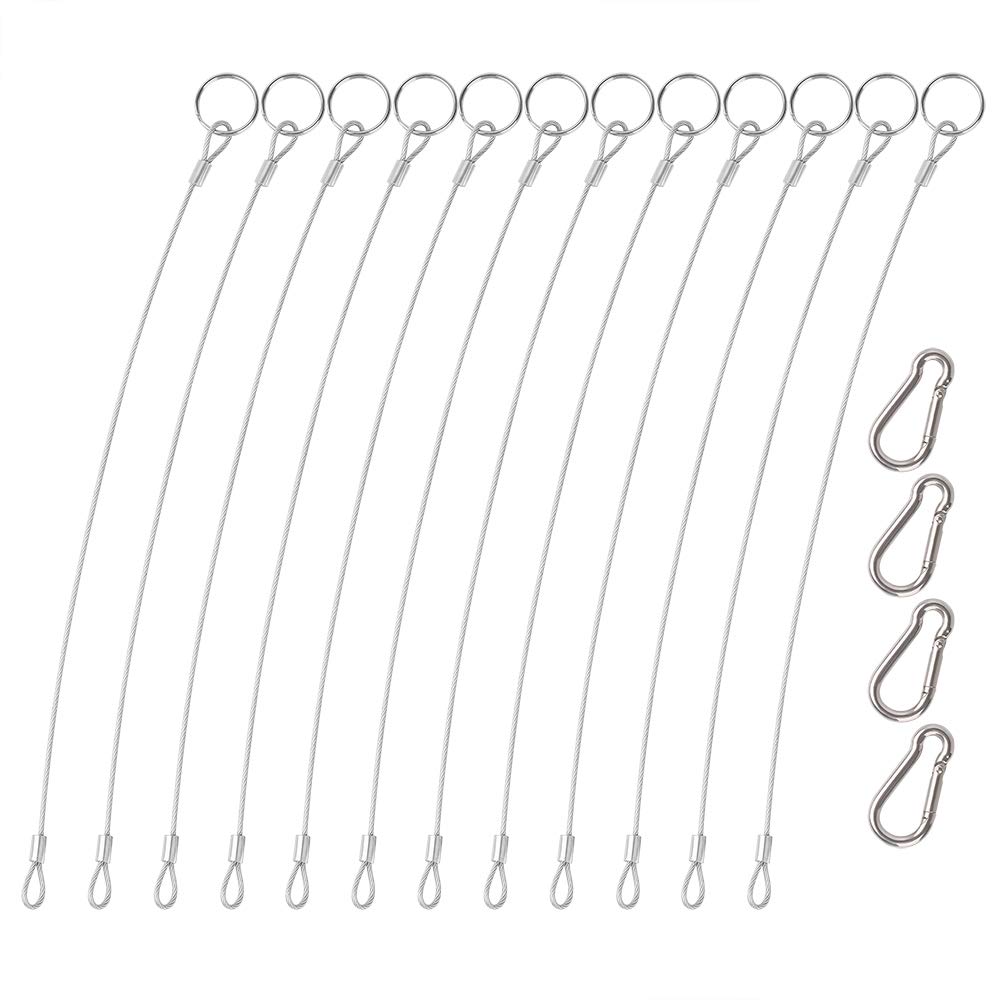 12 Pcs Lanyard Safety Rope,YuCool 2mm 316 Stainless Steel Rope with 4 Pcs Hoist Buckle for Preventing Loss and Hanging Modern Lights