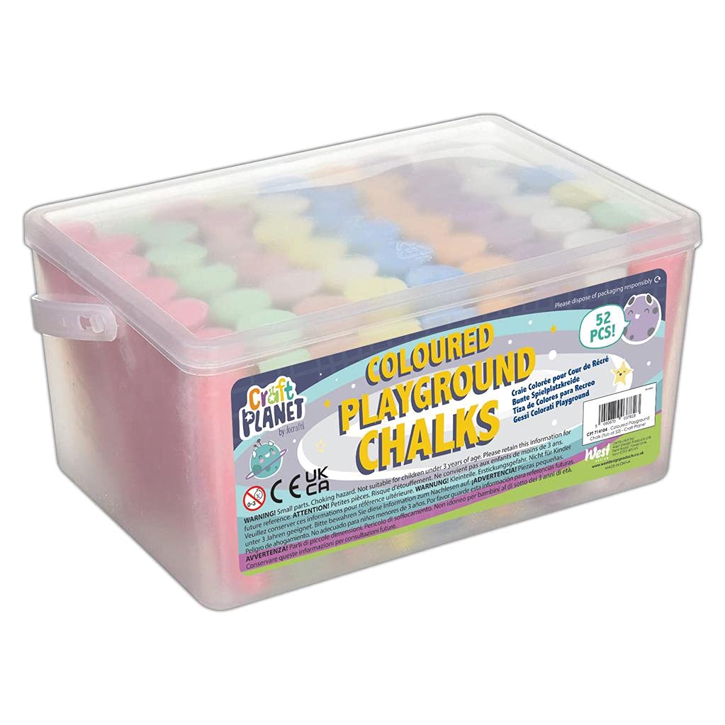 Craft Planet Playground Chalk, Multicoloured, Pack of 52, Art & Craft Fun, Kids, Drawing, Pavement, Playground, School, Home, Garden, Games, Paper