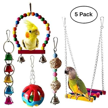 Umiwe 5 Pcs Ensemble De Jouets Pour Perroquet Balançoire Jouet Doiseau Perché Escalade Jouet Balançoire Jouet à Mâcher Perroquet Accrochant En Bois