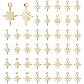 DICOSMETIC 50Pcs North Star Charms Brass Point Star Pendant Real 18K Gold Plated Vintage Charm Celestial Charms Metal Pendant Mini Stars Charm for Jewelry Earrings Necklaces Making, Hole: 0.8mm