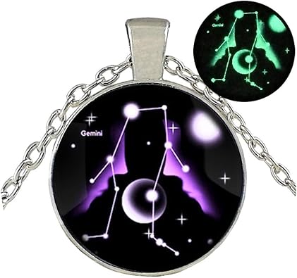 Amazon Gudeke 夜光 蓄光 暗闇で光る 星座記号 12星座 シルバー お守り 星占い ペンダント ネックレス 双子座 Gemini ネックレス 通販
