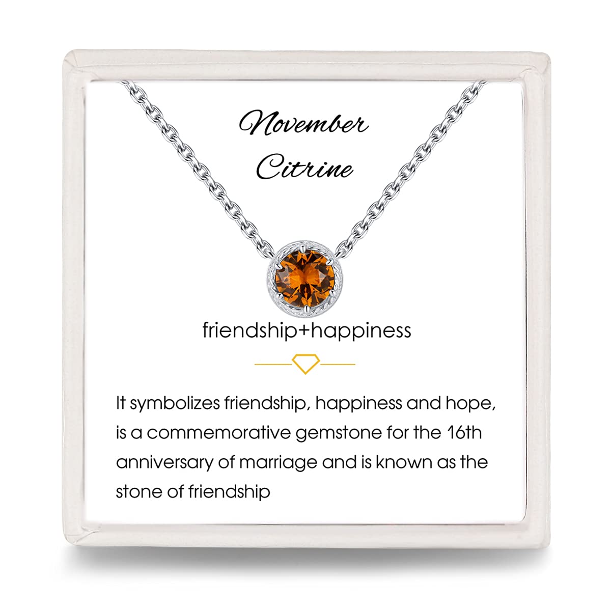 Presentski Girl’s Silver Yellow Citrine Birthstone Necklace November - Diamond Crystal Halo Pendants, S925 Dainty Chain Choker Y-Shaped Necklaces Jewelry Gift for Thanksgiving Day