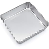 TeamFar 8 Inch Square Baking Pan, Square Cake Brownie Pan Stainless Steel for Wedding Christmas Party, Healthy & Non…