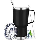 20 oz Tumbler with Handle Stainless Steel Insulated Coffee Mug Tumbler with Lid and Straw Double Wall Vacuum Insulated Coffee Mug Leak Proof Travel Mug Tumbler for Hot and Cold Drink (Black,1pack)