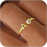 C-leen Valentines Day Gifts for Kids Teen Girls - 18K Gold Plated Initial Rings for Girls Women Adjustable Letter Rings Teen Girls Gifts Trendy Stuff Initial Ring Birthday Valentines Gift for Girl Non Tarnish