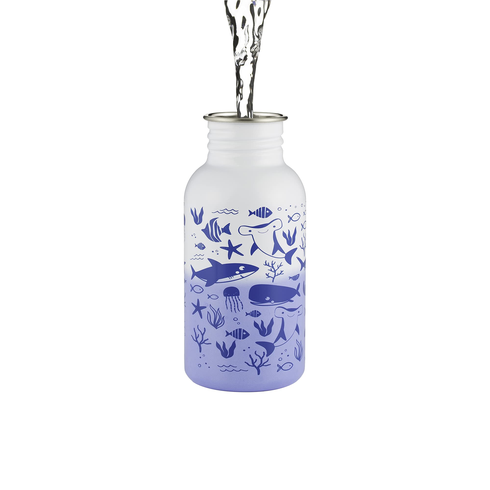 Typhoon Pure Steel Colour Changing Reusable Water Bottle With Sealife Print Design, 550 ML