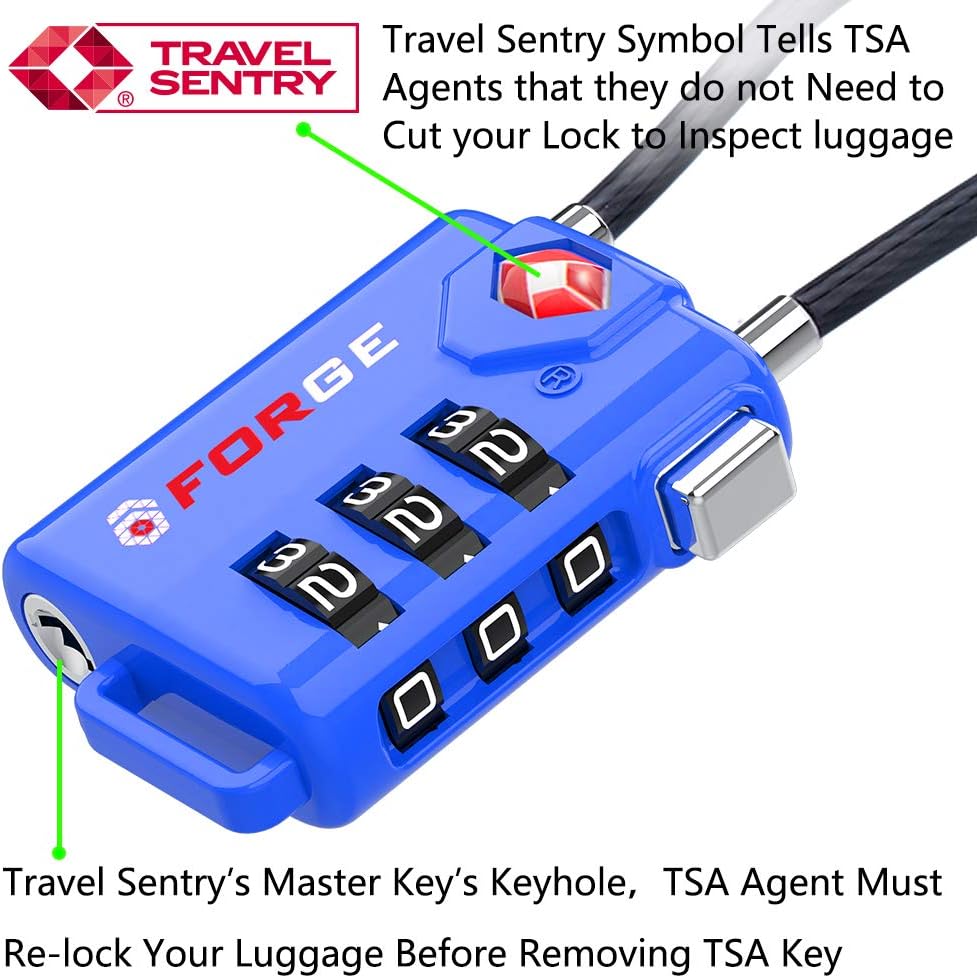  | TSA Approved Cable Luggage Locks, Re-settable Combination with Alloy Body | Luggage Locks