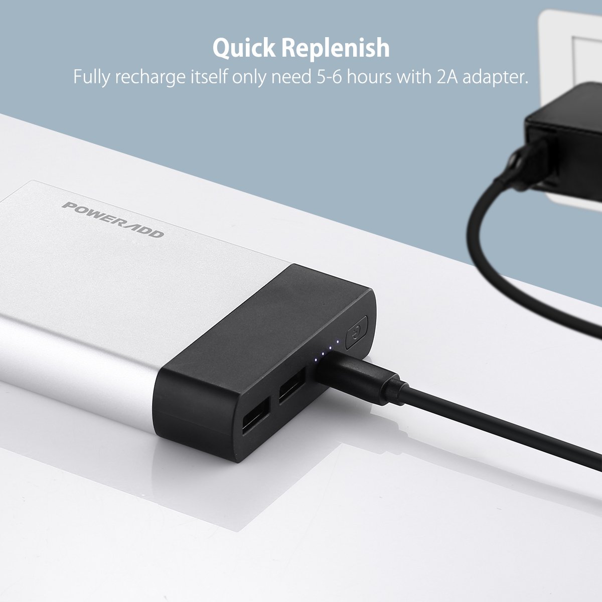 Poweradd Portable Charger Pilot 5G 10000mAh External SANYO Battery Cell 3.4A Charger Pack with Smart Charge for iPhone, iPad, Samsung Galaxy Note and More - Silver