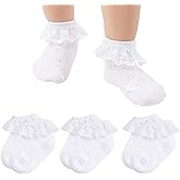 Baby girls Socks Ruffle Eyelet Lace Socks Infant Frilly White Dress Socks For Newborn