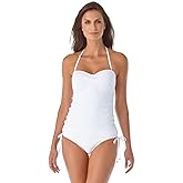 Anne Cole Womens Solid Twist Front Shirred Bandeau Tankini Swim Top