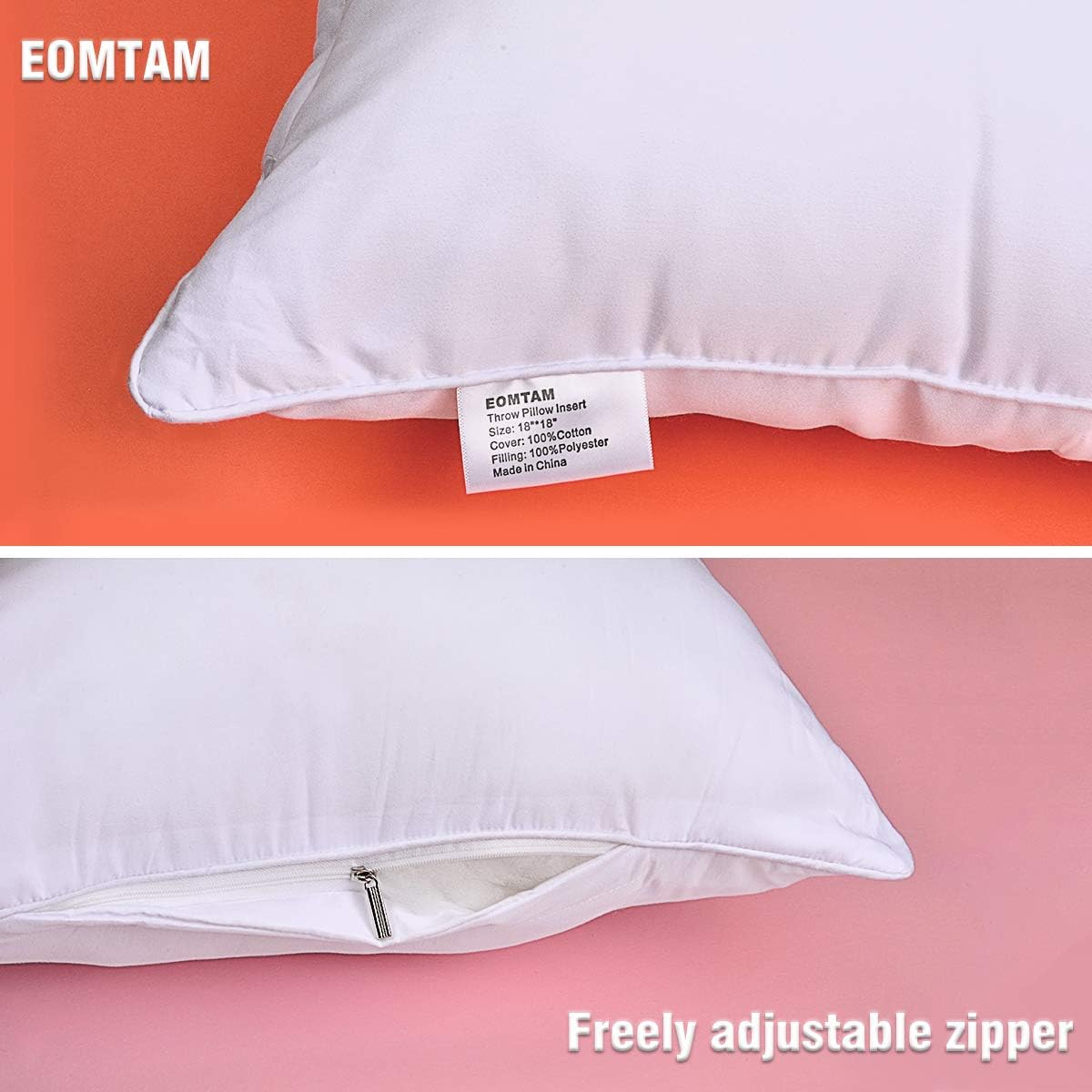 18x18 Pillow Inserts Pack of 2 ,Throw Pillow Inserts with 100% Cotton Cover (18'' x 18'',2Pack): Kitchen & Dining