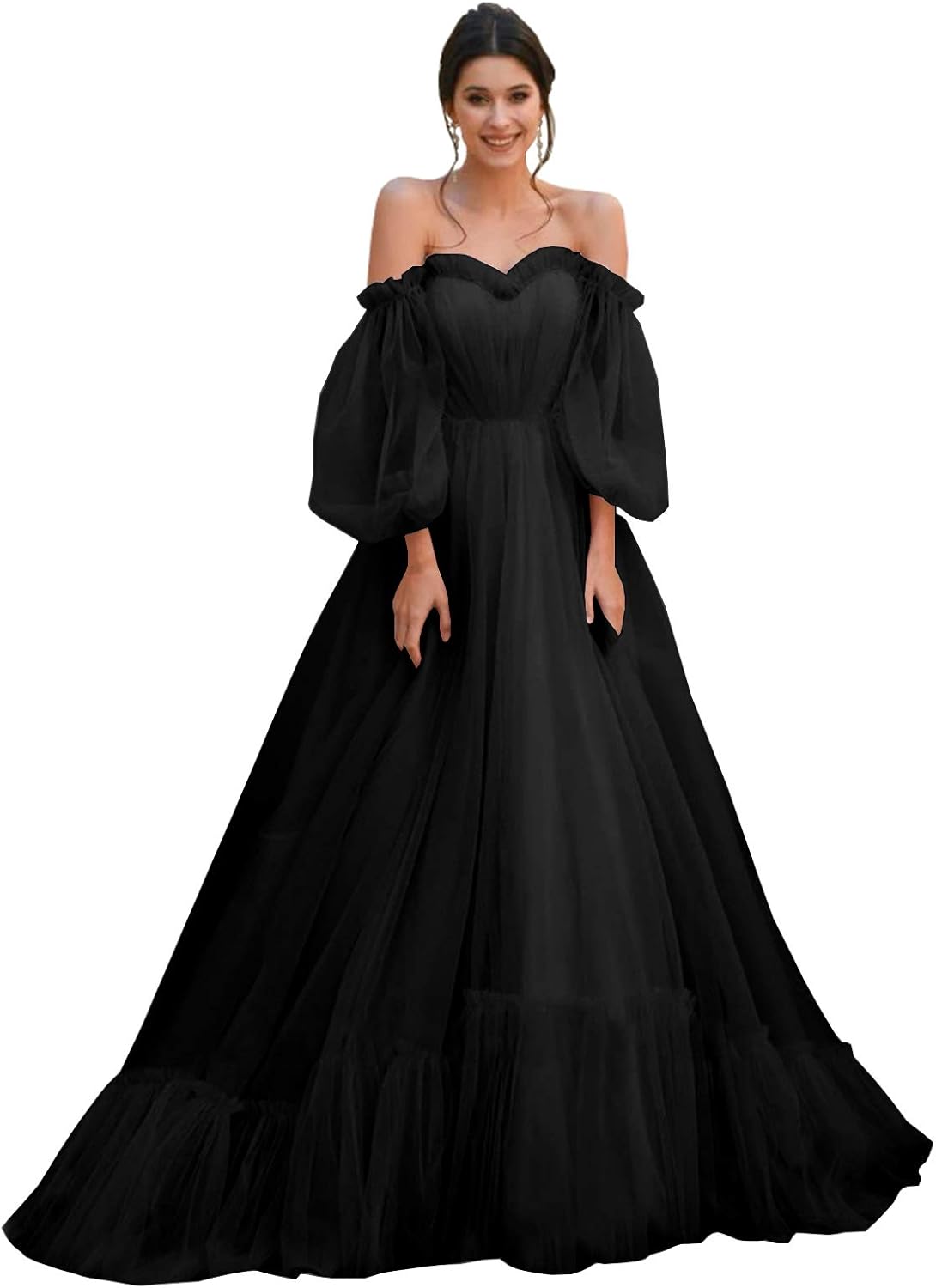 Amazon.com: Long Puffy Sleeve Prom Dresses for Women Teens Off The Shoulder Soft Tulle Formal 