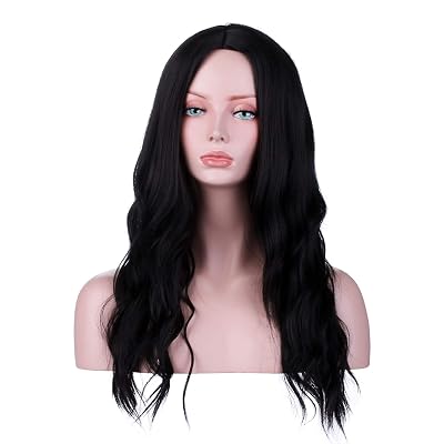 Perruque Longue Ondulée Noire Pour Femme – Style Libre, Bonnet Moyen, 60 Cm – Synthétique De Qualité