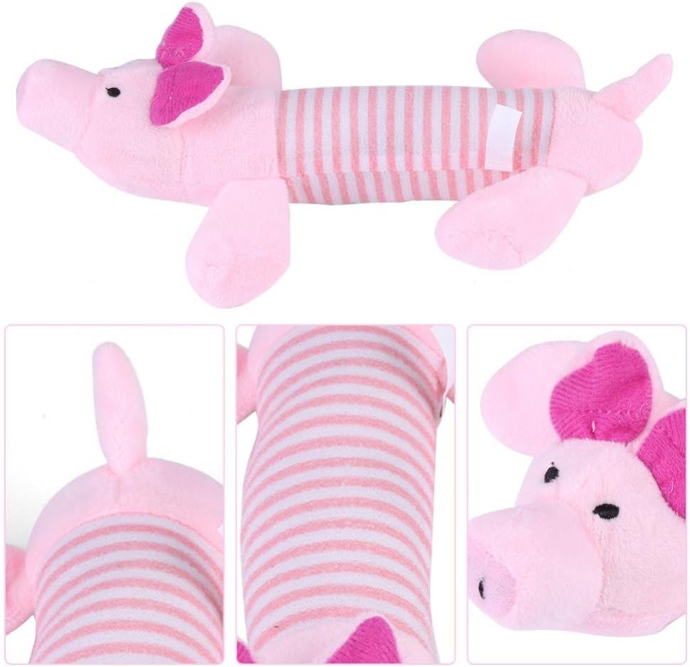 Dog Squeaky Toys, Pet Chew Toy Plush Skin Stuffless and Sound Fun Animal Shape Types Tug & Interactive for Gift (Pink Pig) - Image 5