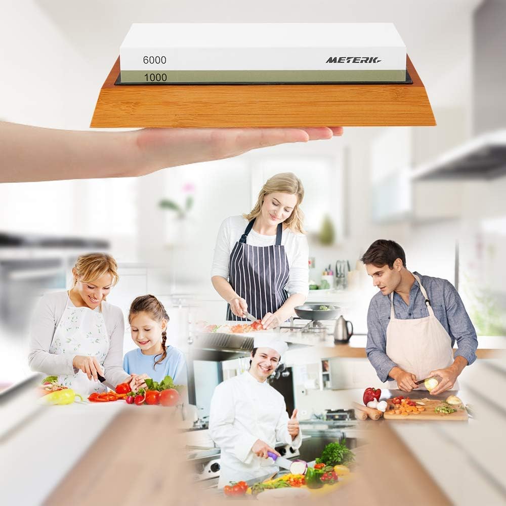 Sharpening Stone, Meterk Premium Whetstone Dual Side Grit 1000/6000 Knife Sharpener Stone with Non-slip Bamboo Base, Flattening Stone & Angle Guide, Sharpening Stone Set for Home & Kitchen: Kitchen & Dining