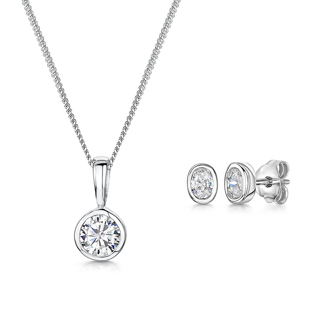 JOOLS by Jenny Brown - Oval Cut Style Silver Jewellery Set for Women - Set with AAA Quality Cubic Zirkonia Stones - 925 Sterling Silver - Hypoallergenic