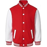 HOOD CREW Kids Varsity Jackets Girls Boys Letterman Baseball Jacket Lightweight Bomber Coat School Outwear with Pocket