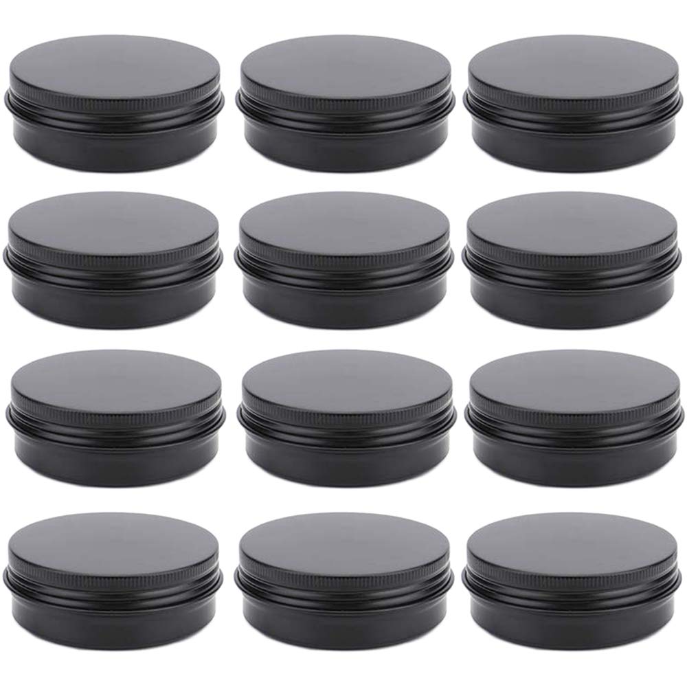 Photo 1 of 12 Pack 2 oz Aluminum Tin Jar 60 ml Round Refillable Containers,Black Aluminum Cosmetic Sample Containers with Screw Lid for Spice,Salve,Powder or Candies