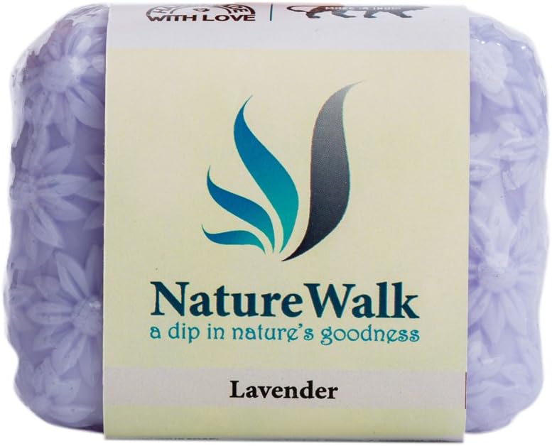 Lavender Bar Soap Essential oils of Lavender, Milk, Saponified oils, Glycerin, Water, Vitamin E, permitted colors & fragrance,100% veg Gentle Bathing Bar, 125g By NatureWalk Products