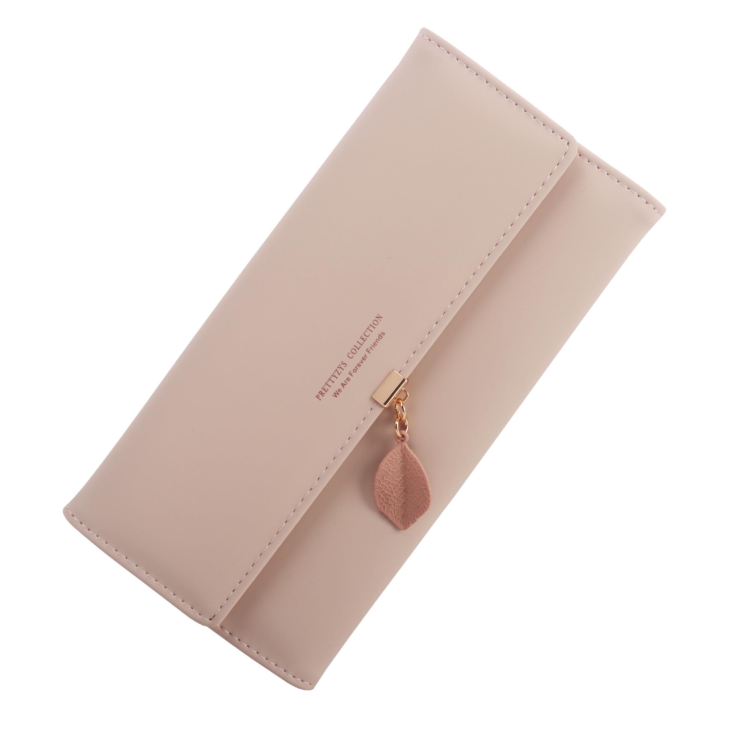 ZhengYue Ladies Purse，Women Purse RFID Blocking PU Leather Wallet for Women,Ladies Leaf Pendant Purses with Multiple Card Slots,Zipper Coin Purse & Roomy Compartment Pink
