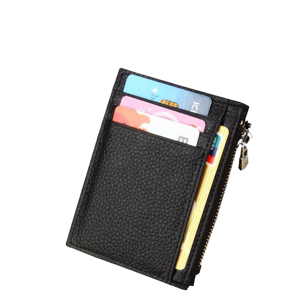 AprinCtempsD RFID Blocking Women‘s Credit Card Holder Slim Genuine Leather Men's Small Coin Pocket Purse Mini Wallet Zipper (Black)