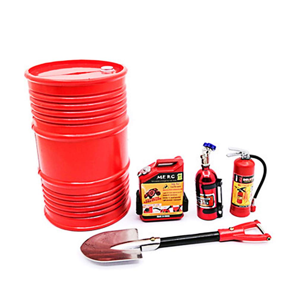 RC Car Fuel Barrel, Metal Mini Simulation Oil Drum Gas Tank shovel Container Decoration Fit for 1/10 Scale RC Crawler Toy Car TRX-4 D90 SCX10 CC01 TF2 Imitating items(Red)