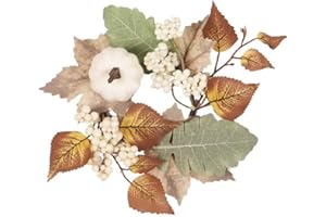 CCUUHJ 2 Pcs Pumpkins Candle Rings Wreaths Fall Candle Rings Thanksgiving Day Ring Holder with Maple Leaves Wreath Mini Autumn Artificial for Wedding,Door Tabletop Decoration (White-2pcs)