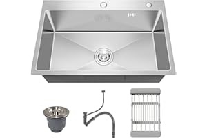 Vivrhintty 30-inch Single Bowl Workstation Kitchen Sink, Drop-in/Top-Mount Stainless Steel with Nano Coating & Basket Strainer, 30"x18"x9"