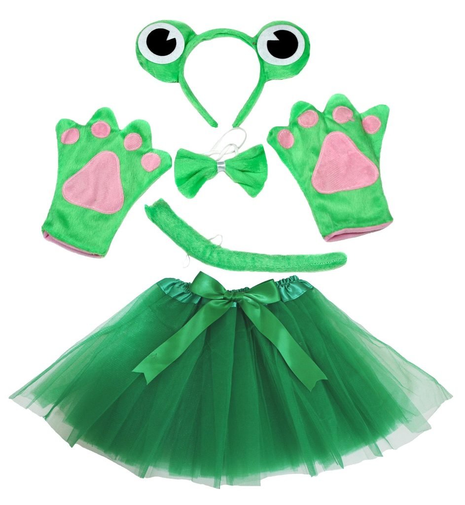 Petitebelle Frog Headband Bowtie Tail Gloves Green Tutu 5pc Lady Costume (Green)