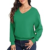 Smile Fish Women V Neck Long Sleeve Sweatshirt Casual Relaxed Cropped Pullover Fleece Lined Warm Tops