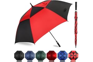 LLanxiry Automatic Open Golf Umbrella 54/62/68/72 Inch, Extra Large Windproof Vented Double Canopy Stick Umbrella, 210T Pongee Waterproof SPF 50+, Fiberglass Ribs, EVA Grip for Golf & Commute