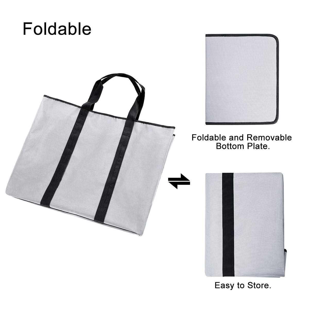 WISHPOOL Extra Large Laundry Basket Shopping Tote Bag Collapsible Laundry Hamper Handles Foldable Laundry Bags Standing Dirty Clothes Storage Organizer (Light Grey)