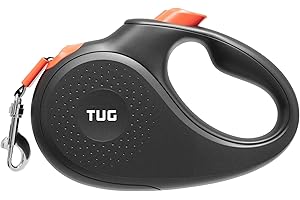 TUG 360° Tangle-Free Retractable Dog Leash | 16 ft Strong Nylon Tape (Small, Black/Orange)