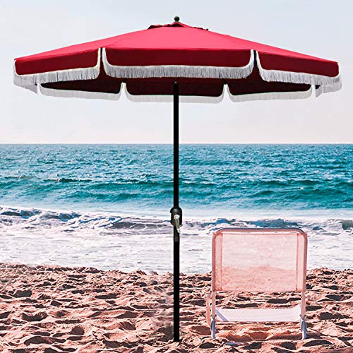 Blissun 9' Outdoor Patio Umbrella with Fringe, Aluminum Manual Push