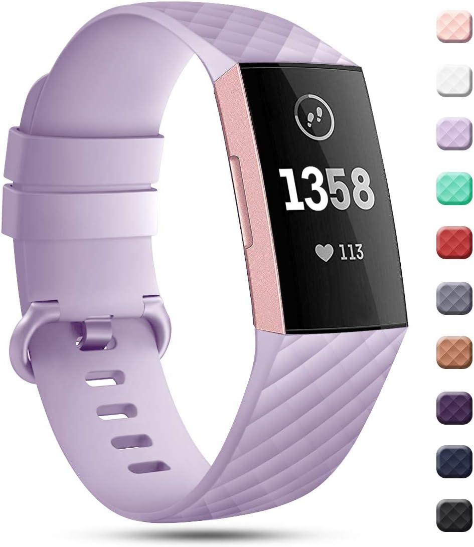 Gogoings Compatible for Fitbit Charge 3 Strap Lavender, Silicone Band Adjustable Replacement Sport Strap for Women Men for Fitness Accessories Small